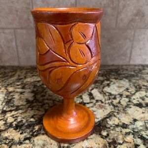Vintage Wooden Goblet/Chalice with Carved Leaves